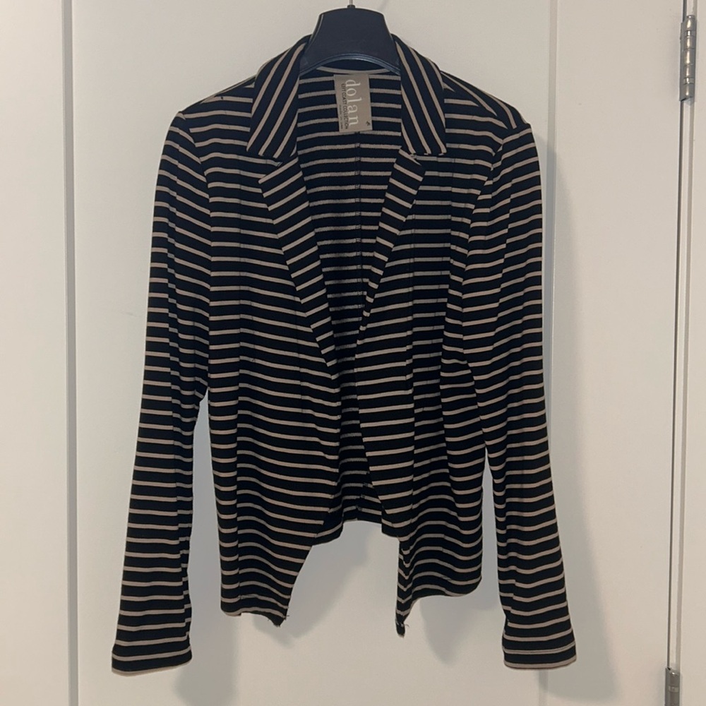 Dolan black and taupe striped buttonless casual blazer